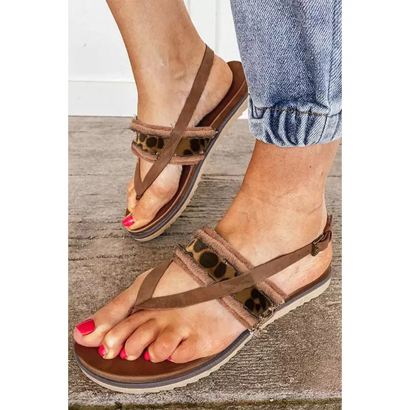 Raw Hem Leopard Clip Toe Sandals