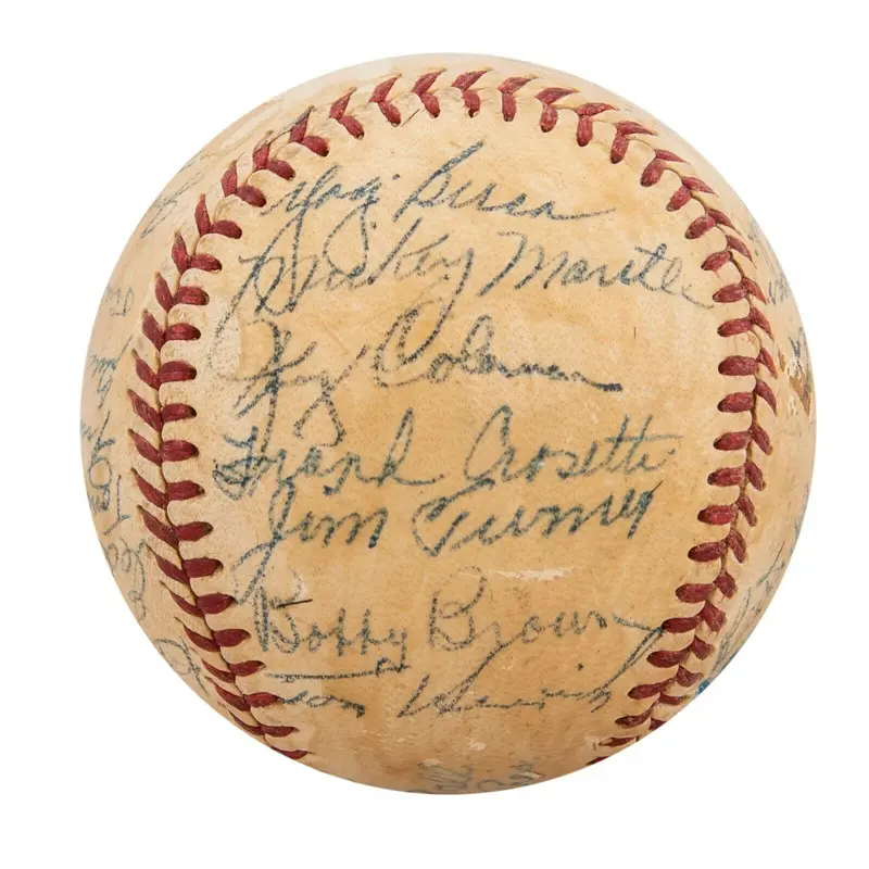 1951 Yankees Champs Team Signed Baseball Mickey Mantle Rookie & Joe Dimaggio JSA