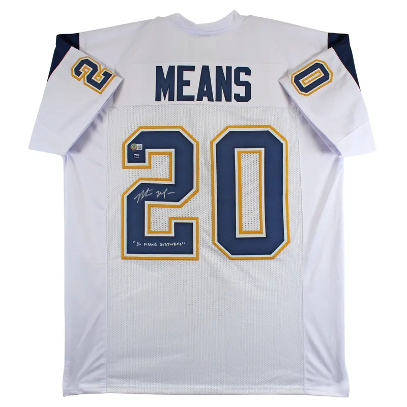 Natrone Means "I Means Business" Signed White Pro Style Jersey BAS Witnessed