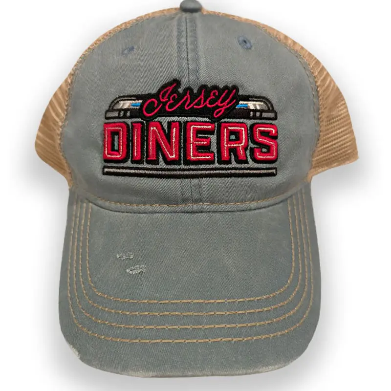 Jersey Diners Adult Wordmark Distressed Snap Back Tea Stain Cap