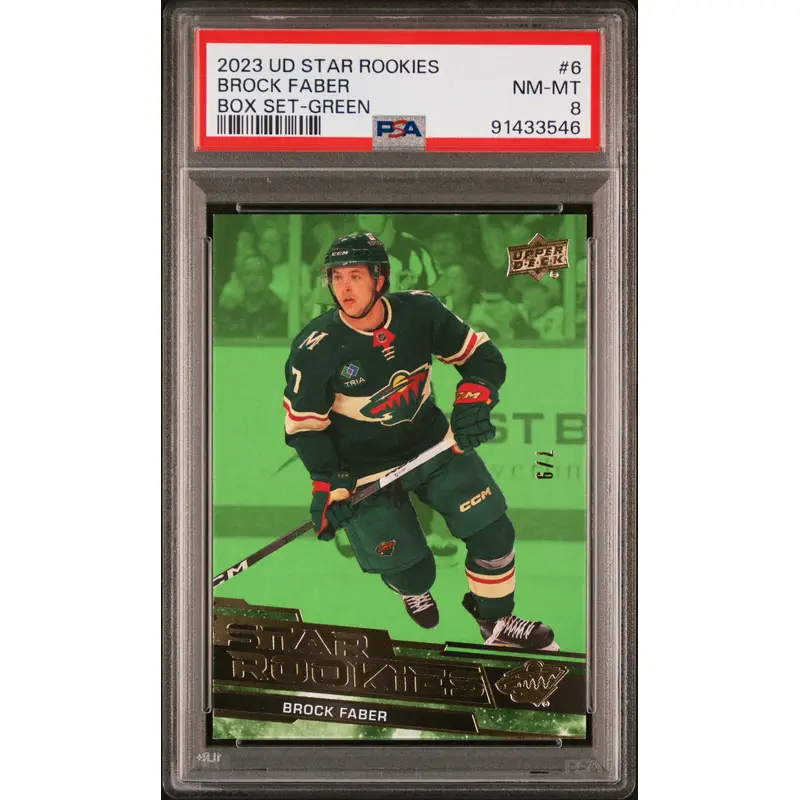 Brock Faber 2023 Upper Deck Star Rookies Box Set Green #7/9 PSA 8 Nm-Mint