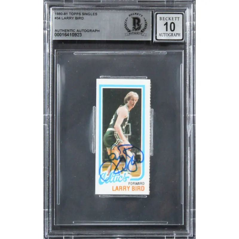 Celtics Larry Bird Signed 1980 Topps Singles #34 Card Auto Gem 10! BAS Slabbed