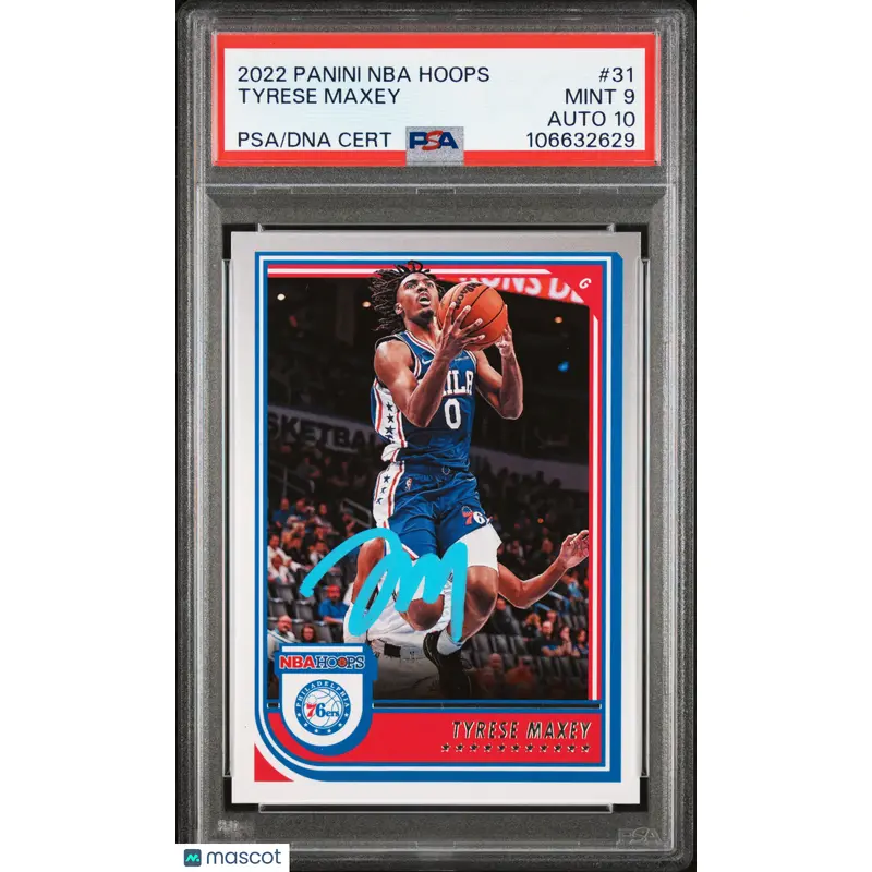 2022 Panini NBA Hoops #31 Tyrese Maxey signed card PSA 9 Auto 10