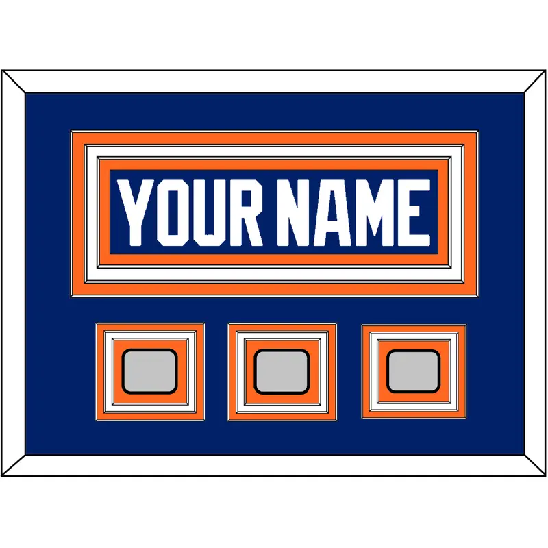 Edmonton Nameplate & 3 Stanley Cup Champions Patches - Road Blue (1981-1994) - Triple Mat 1