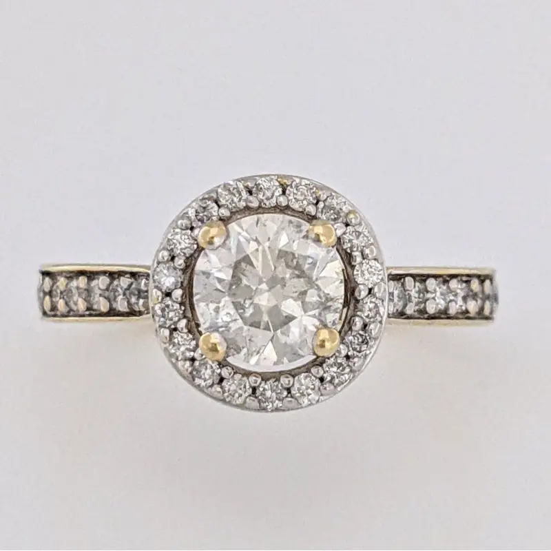 14K .97 CARAT TOTAL WEIGHT I1 I DIAMOND ROUND (33) ESTATE HALO RING 3.3 GRAMS