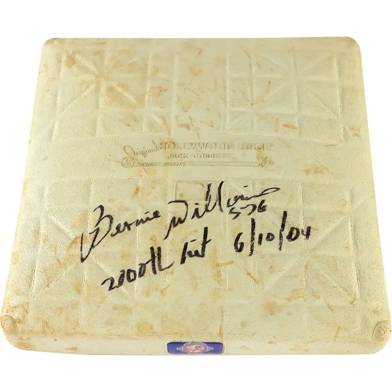 Bernie Williams Signed 2,000th Hit Game Used Base Steiner COA