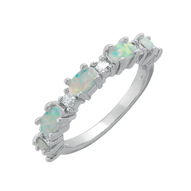 Sterling Silver Clear CZ & White Opal Ring
