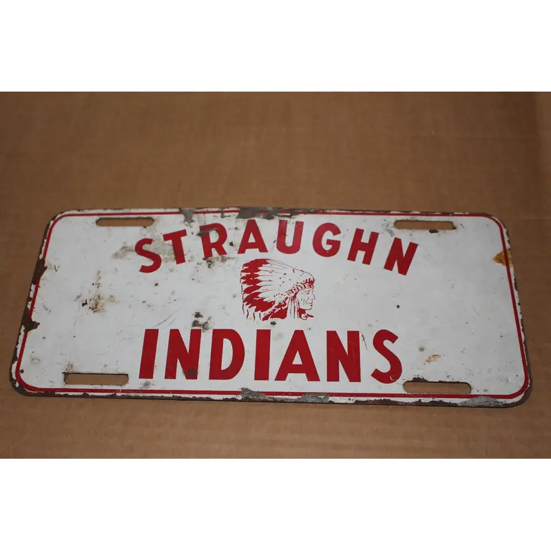 Vintage Straughn Indians, Indiana High School License Plate, Rare