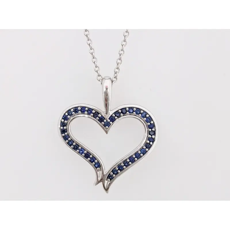 10K WHITE GOLD SAPPHIRE ROUND (35) 1.0MM EACH ESTATE PENDANT AND CHAIN 2.1 GRAMS