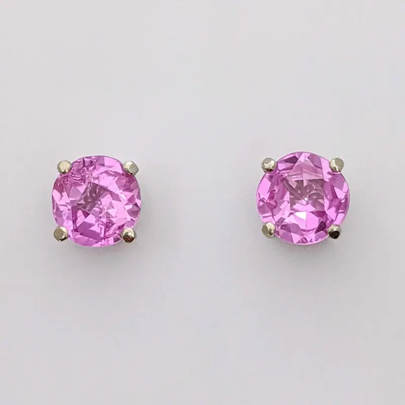 14K WHITE PINK SAPPHIRE ROUND 5.5MM ESATATE STUD EARRINGS 1.3 GRAMS