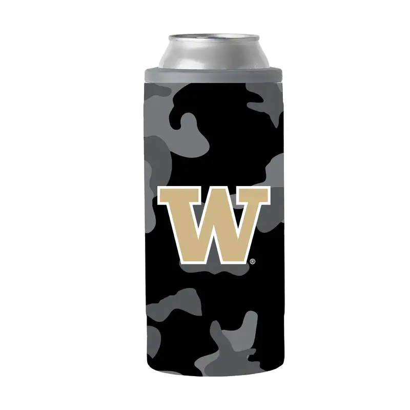 Washington Black Camo 12oz Slim Can Coolie