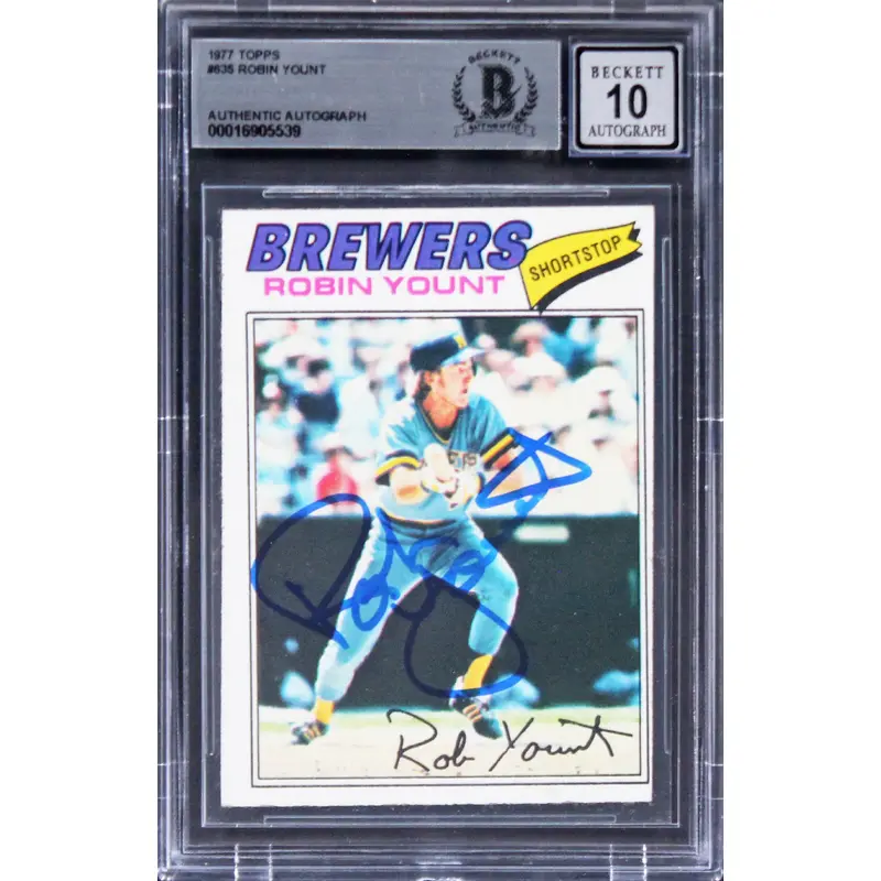 Brewers Robin Yount Authentic Signed 1977 Topps #635 Card Auto 10! BAS Slabbed