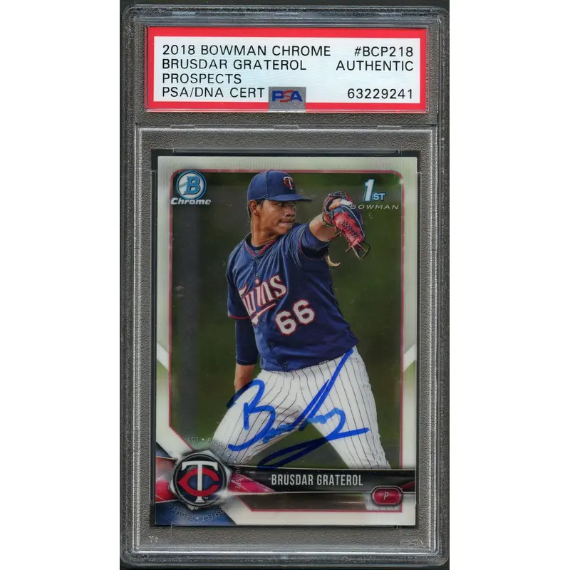 2018 Bowman Chrome #BCP218 Brusdar Graterol Signed Card PSA Auto Slabbed Auto Twins