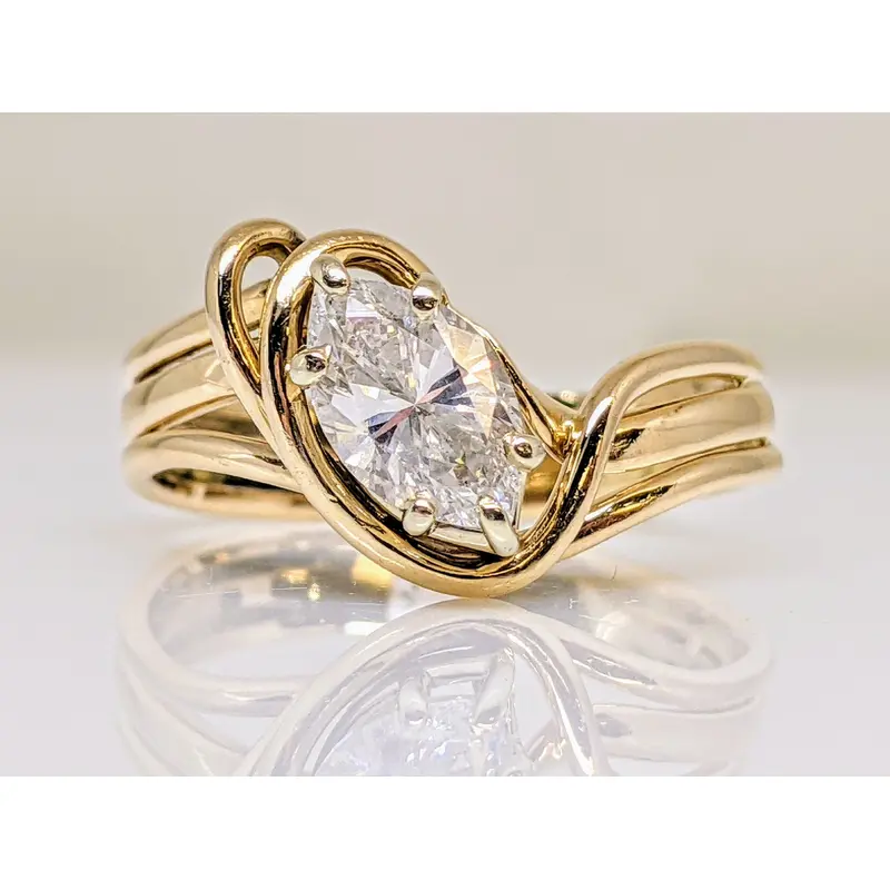 14k 1.01 CARAT TOTAL SI1 G DIAMOND MARQUISE BYPASS SWIRL ESTATE RING 4.0 GRAMS