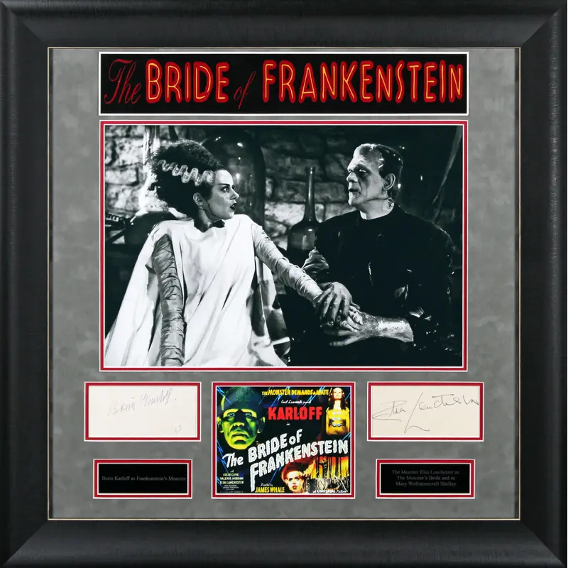 Boris Karloff & Elsa Lanchester Bride of Frankenstein Signed Framed Display BAS