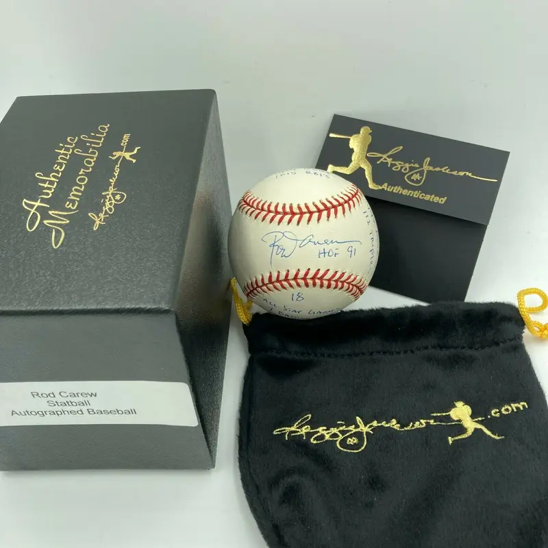 Rod Carew Signed Heavily Inscribed Career STAT Baseball Reggie Jackson COA