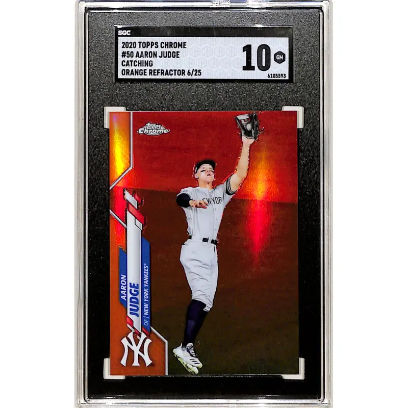 Aaron Judge 2020 Topps Chrome Catching Orange Refractor #6/25 SGC 10 Gem Mint
