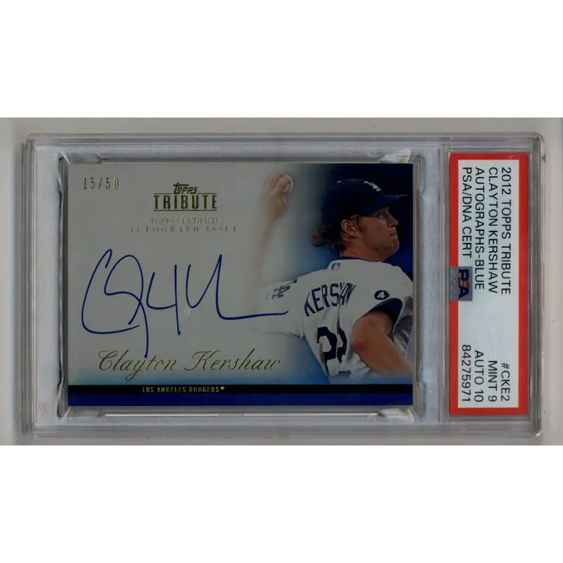 Clayton Kershaw 2012 Tribute Auto Blue 15/50 PSA 9 Mint Auto 10