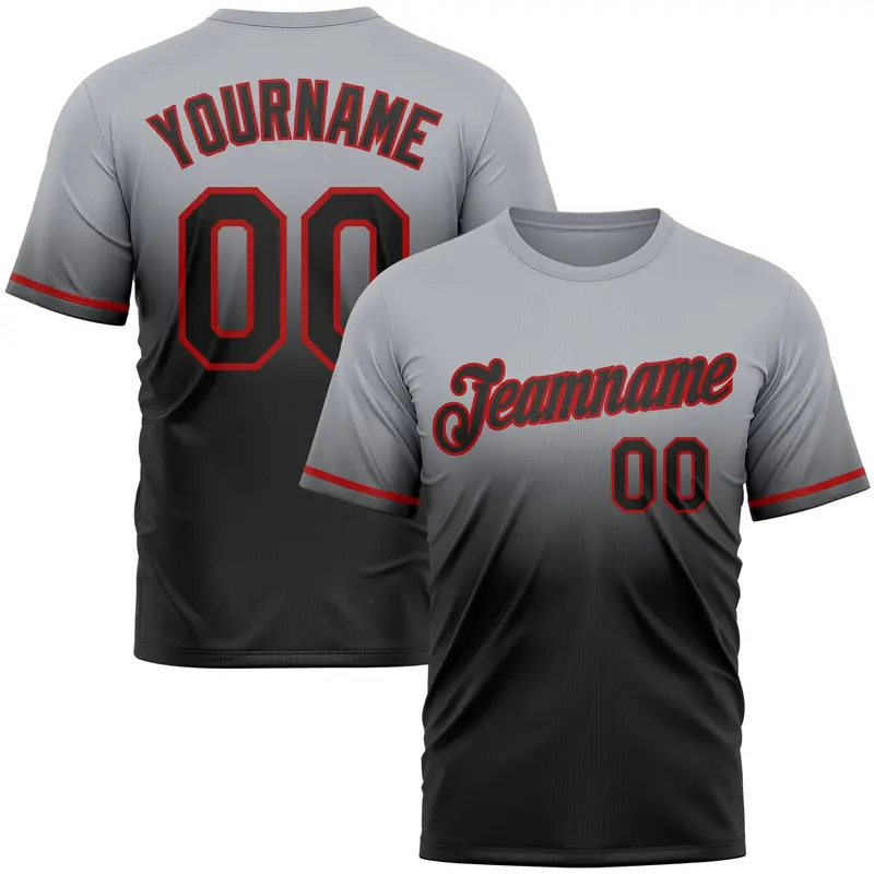 Custom Gray Black-Red Fade Fashion Performance T-Shirt